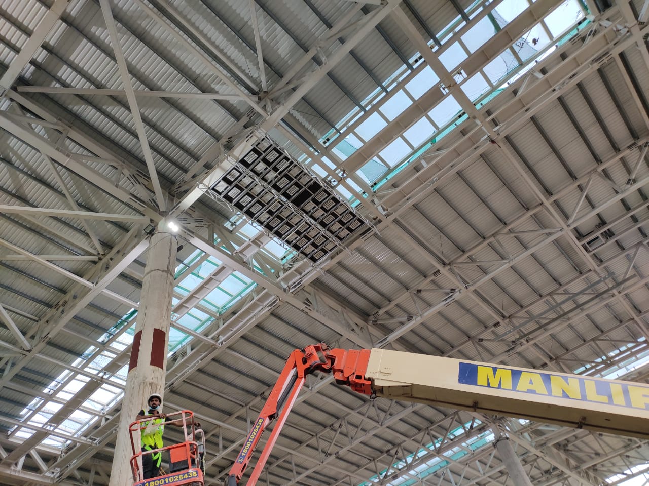 Construction site with boom lift