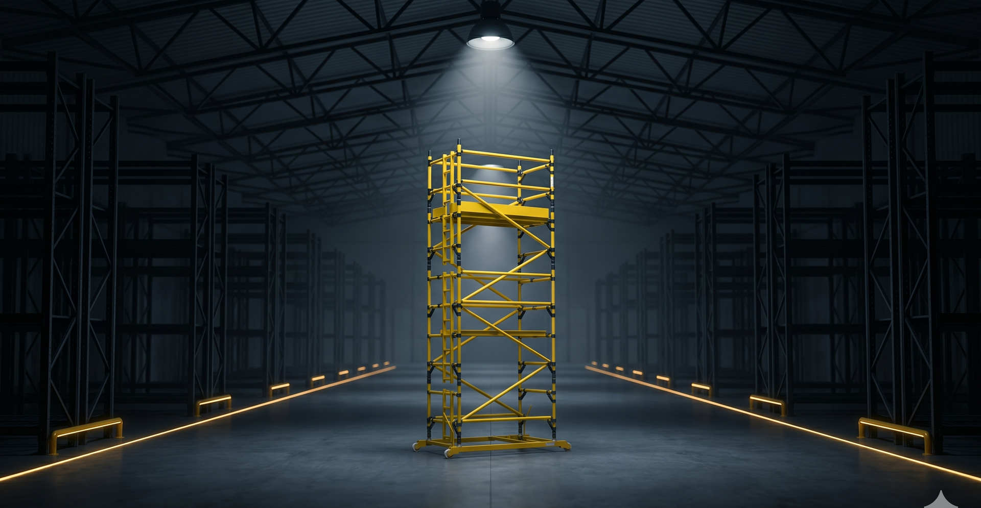 XO FRP non-conductive scaffold tower in a cinematic studio