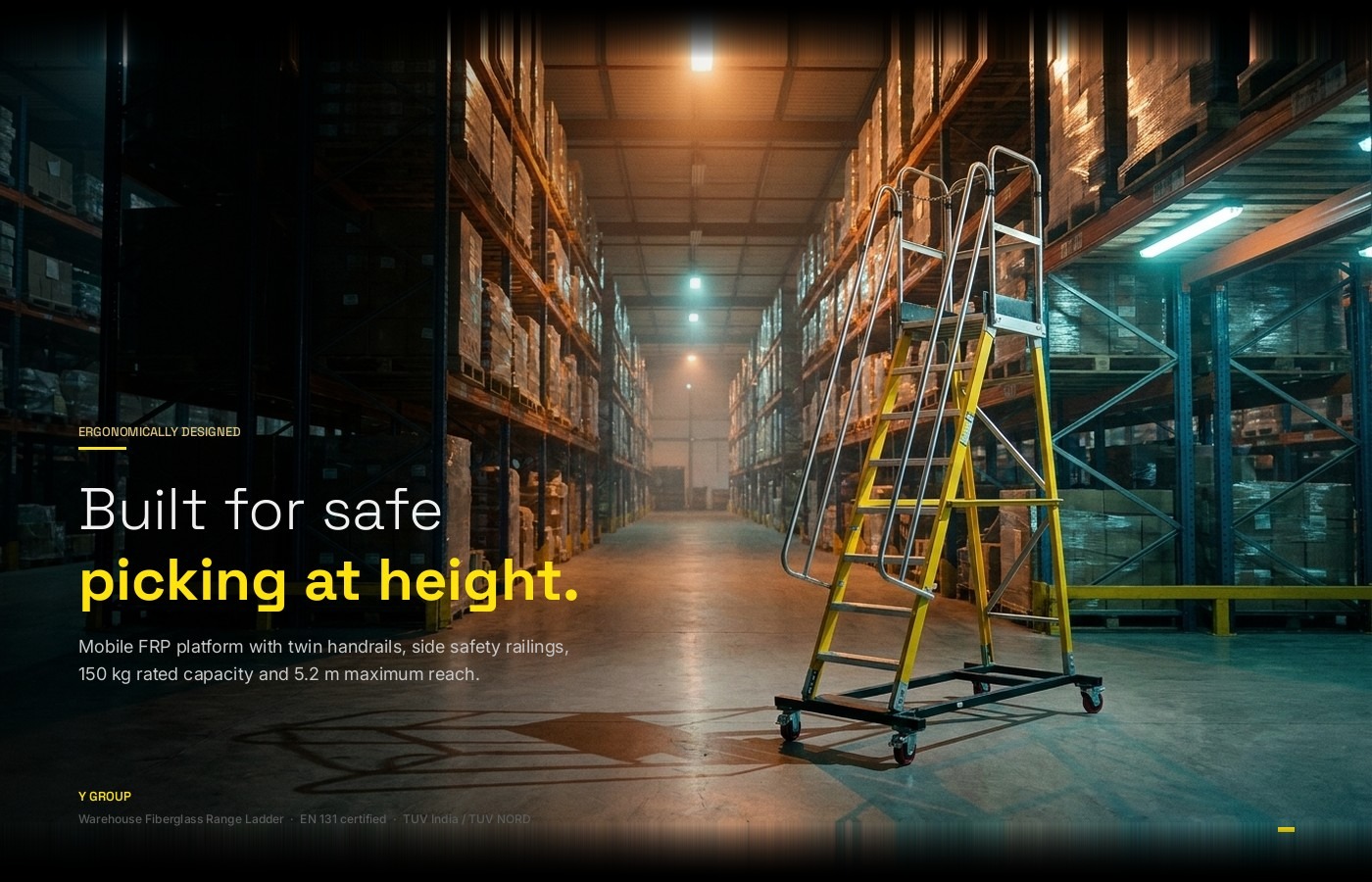 Built for safe picking at height, Warehouse Fiberglass Range Ladder, 150 kg rated, 5.2 m maximum reach, EN 131 certified