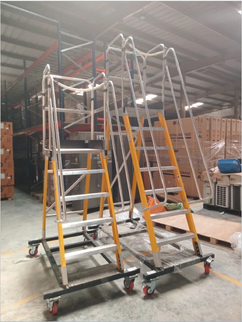 Savex Technologies warehouse — rack system where Y-Access ladders deployed