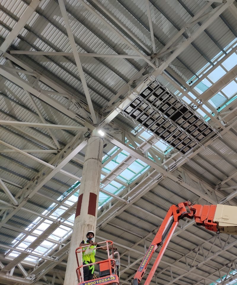 Industrial scaffolding on active construction site
