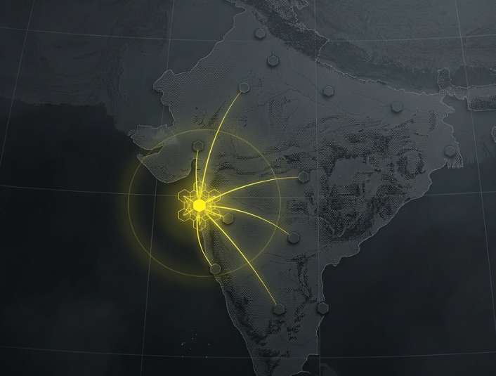 Y Group branch network across India with the Mumbai (west) hub highlighted