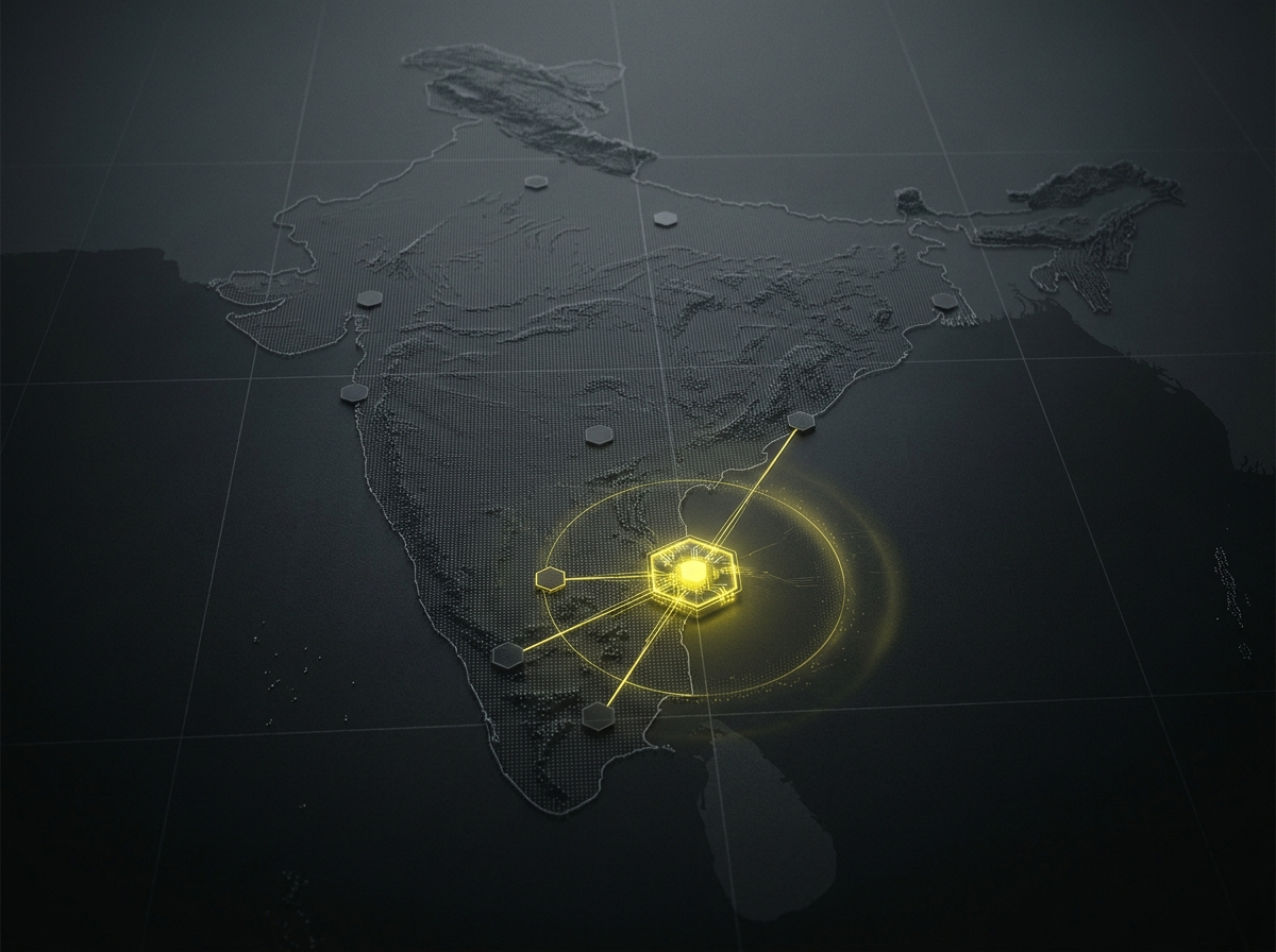 YES branch network across India with the Chennai (South India) hub highlighted