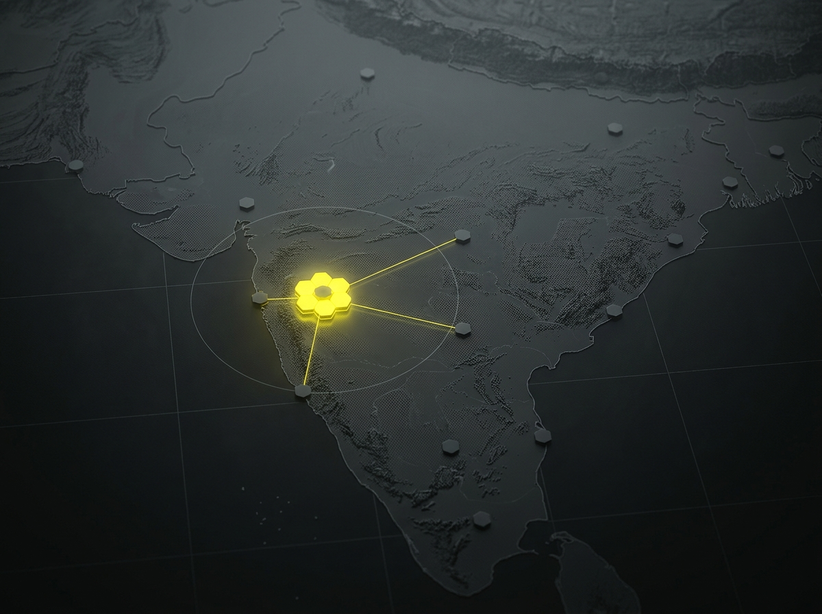 YES branch network across India with the Pune (West India) hub highlighted